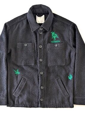 Percival Black Casentino Wool Botanical Embroidered Shacket Overshirt Mens M